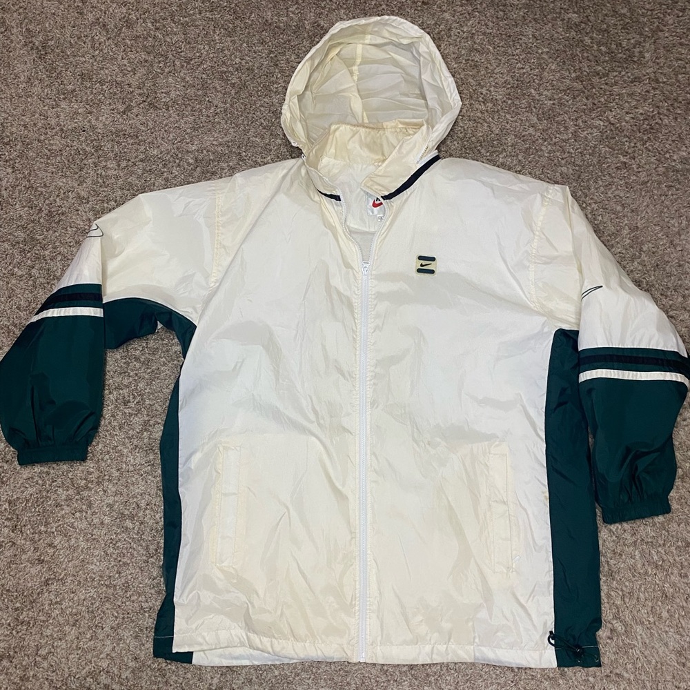 Vintage 1990’s Nike‎ Logo Windbreaker Zip Jacket White/Green Men’s Size XL